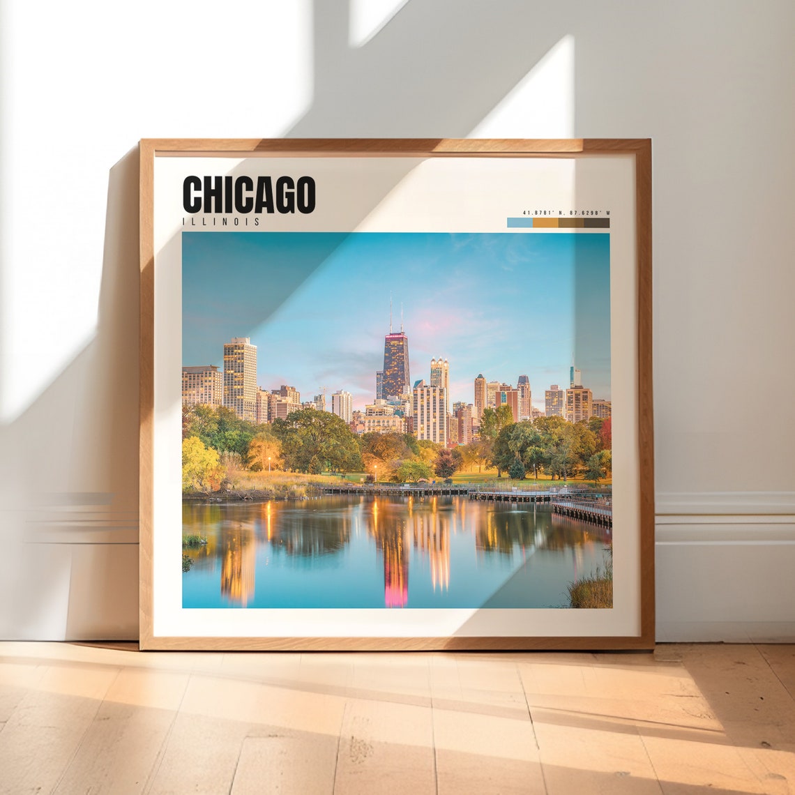 Chicago Illinois Skyline Reflection Dusk Lake Park City Poster