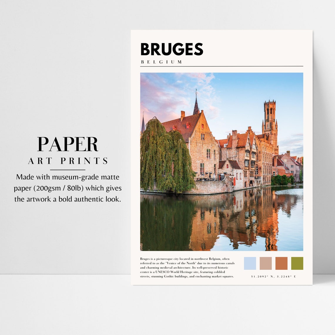 Bruges Belgium Canal Medieval Belfry Reflection Old Town Poster - Image 3
