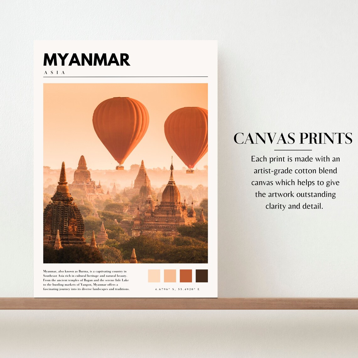 Myanmar Asia Bagan Temples Hot Air Balloons Sunrise Golden Poster - Image 2