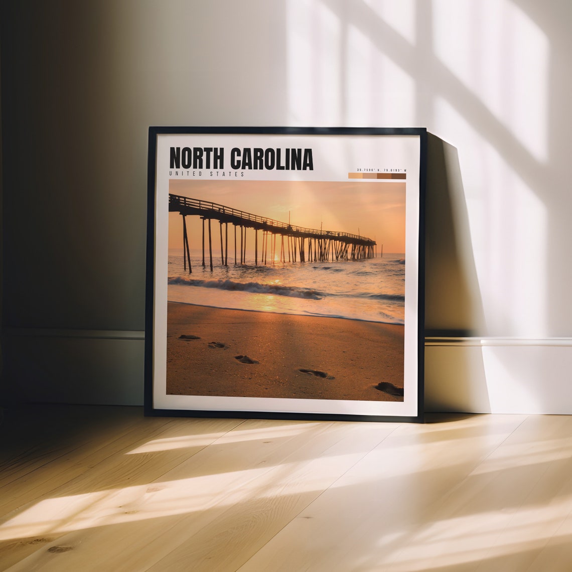 North Carolina Poster with Outer Banks Pier at Golden Hour Sunset - Image 3