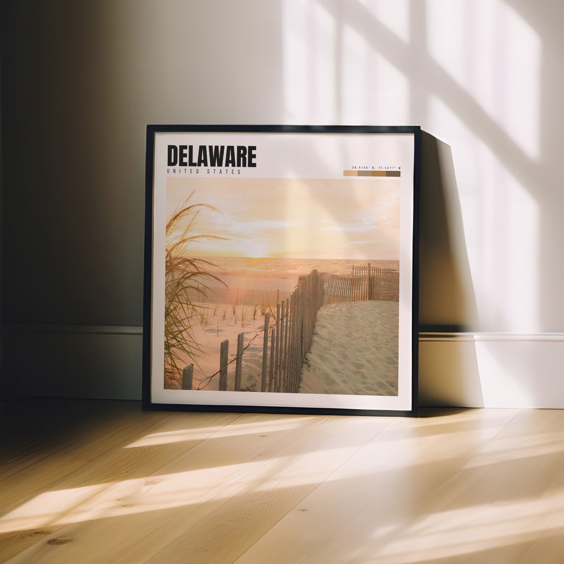 Delaware Beach Sunrise Over Dune Fence and Sea Grass Scene Poster - Image 3