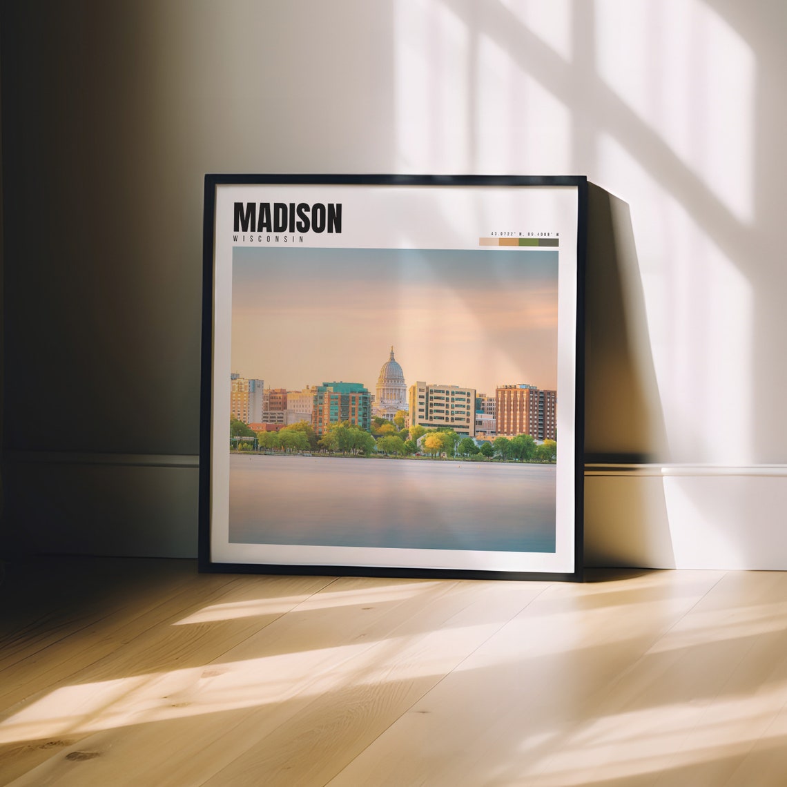 Madison Wisconsin Capitol Dome Sunset Lake Skyline Golden View Poster - Image 3