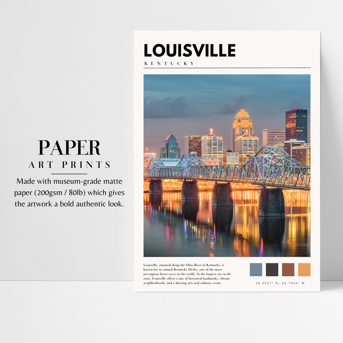 Louisville Kentucky Bridge Skyline Night River Reflection Poster - Image 3