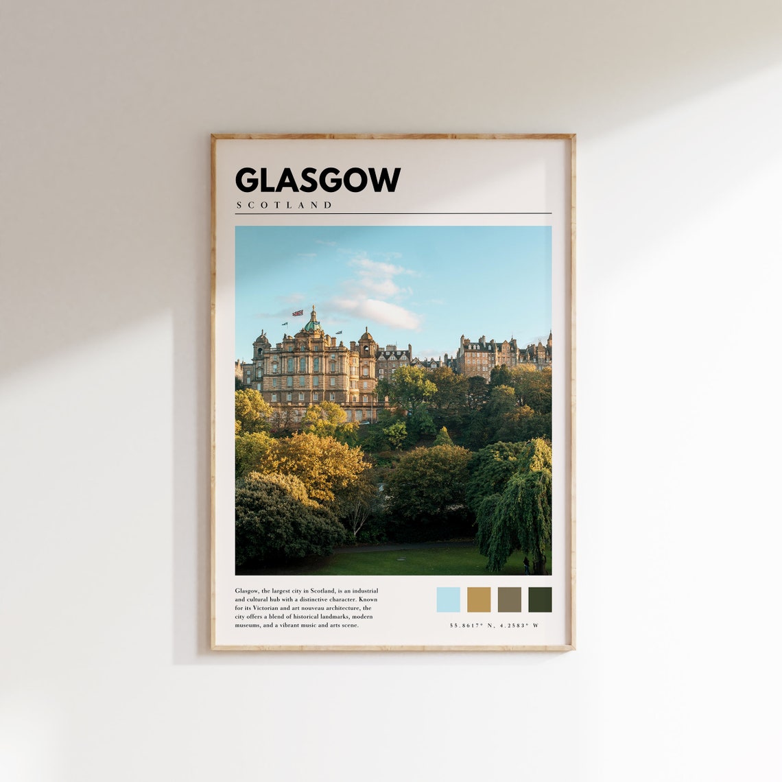 Glasgow Scotland City Skyline Park Trees Historic Buildings Poster