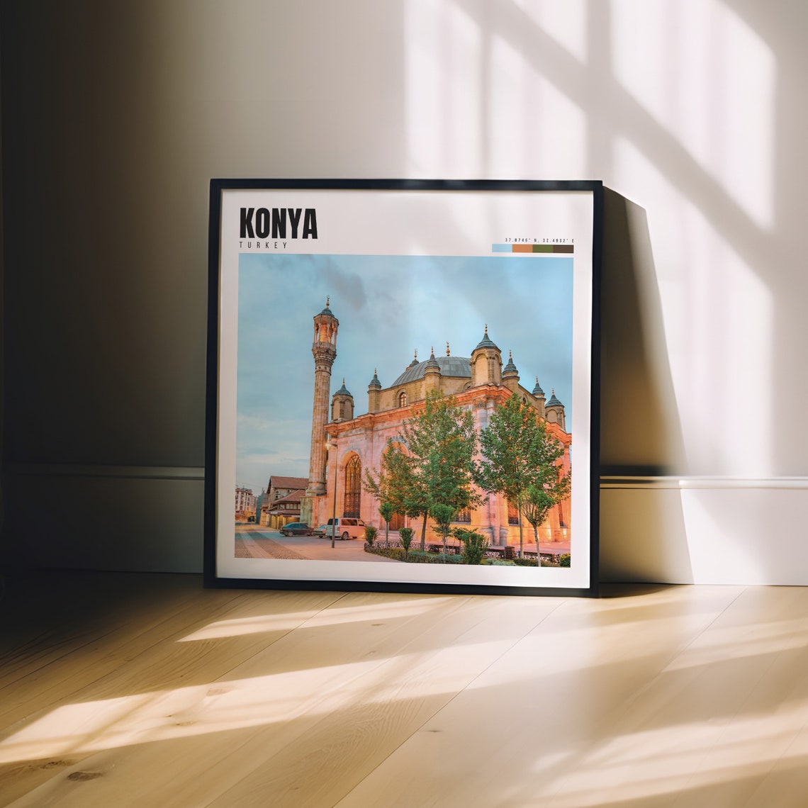 Konya Turkey Historic Mosque Minaret Dome Evening Glow Poster - Image 3