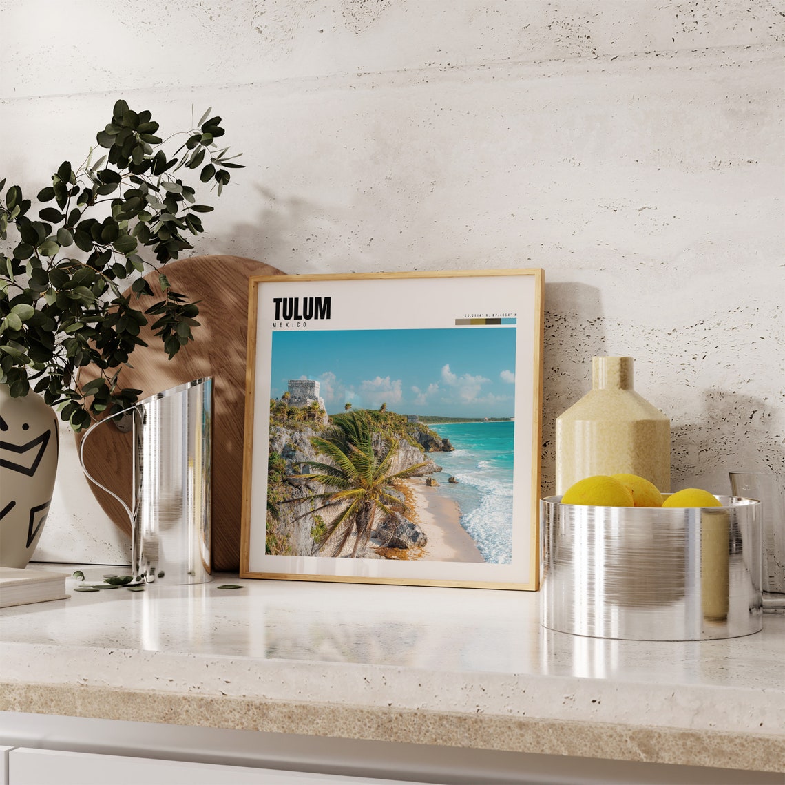 Tulum Mexico Mayan Ruins Cliff Beach Palm Turquoise Sea Poster - Image 4