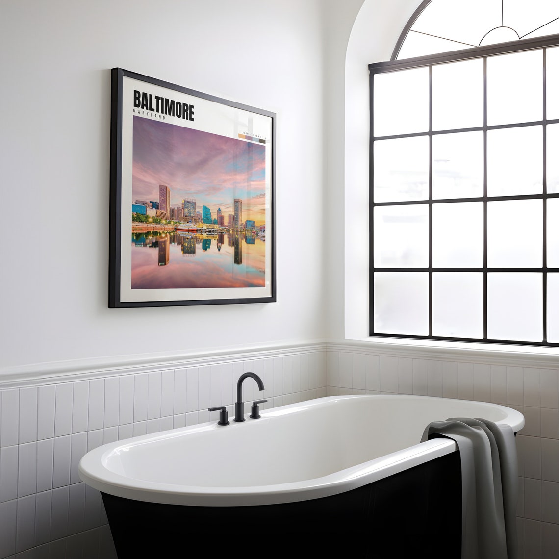 Baltimore Maryland Inner Harbor Sunset Skyline Water Reflection Poster - Image 2