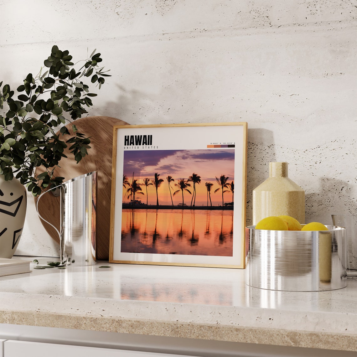 Hawaii Palm Tree Silhouettes at Sunset Over Calm Water Poster - Image 4