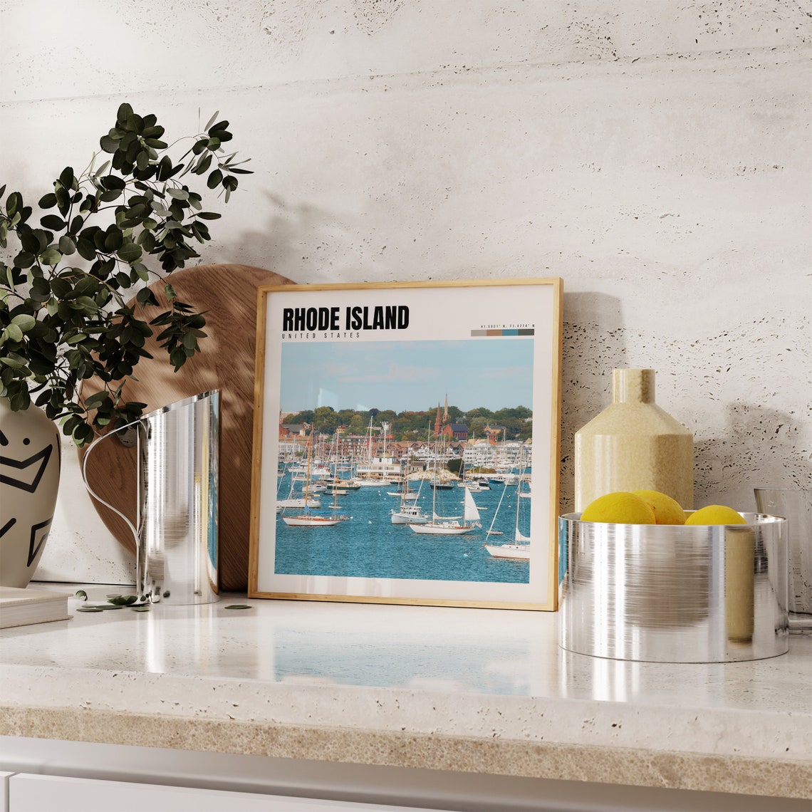Rhode Island Harbor Sailboats Marina Blue Water Scene Poster - Image 4