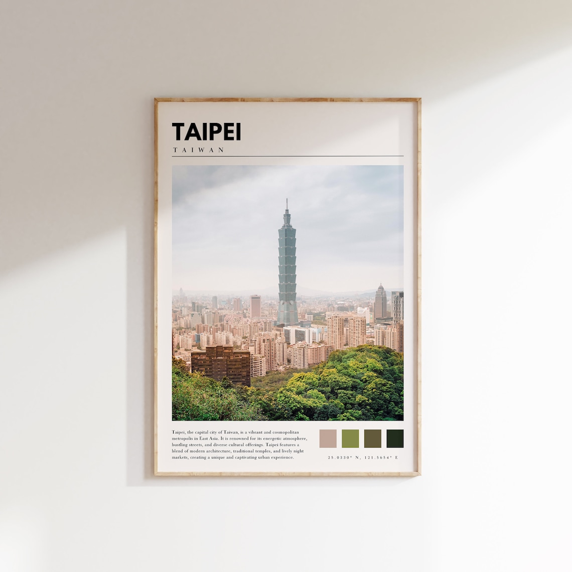 Taipei Taiwan Taipei 101 Tower City Skyline Daytime View Travel Poster