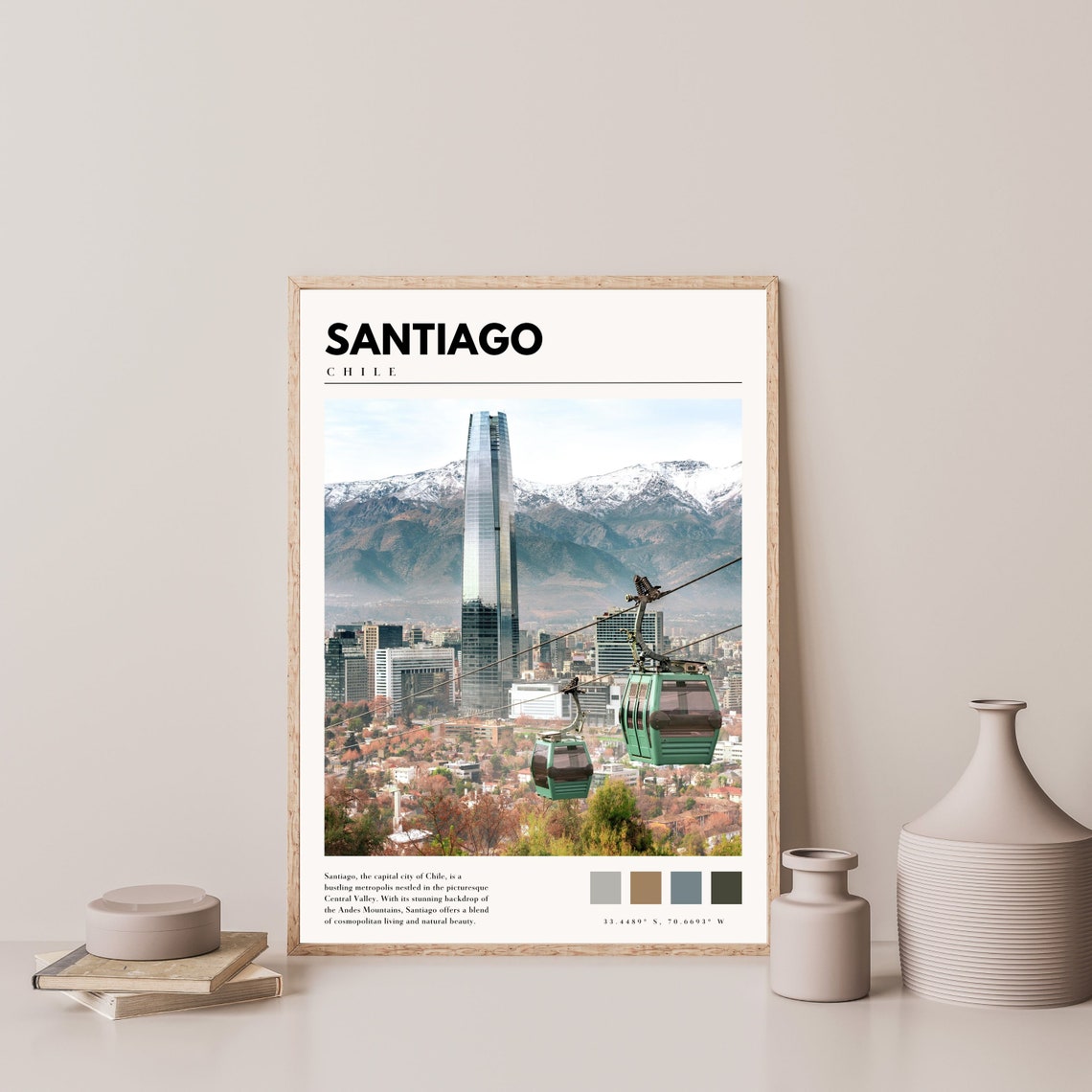 Santiago Chile Cable Cars Snow Capped Andes Skyline View Travel Poster - Image 4