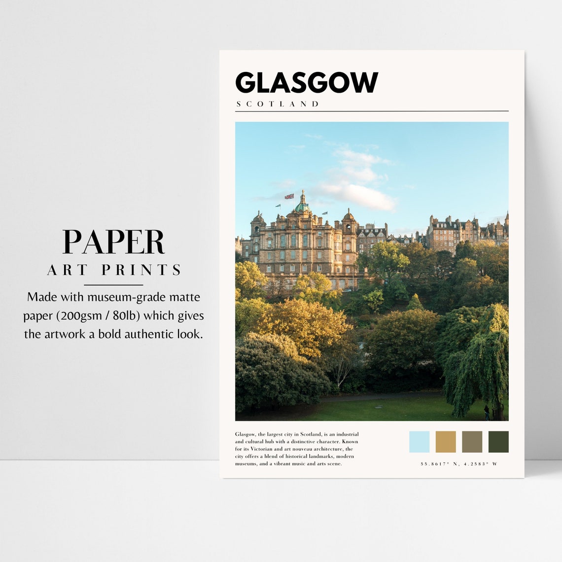 Glasgow Scotland City Skyline Park Trees Historic Buildings Poster - Image 3