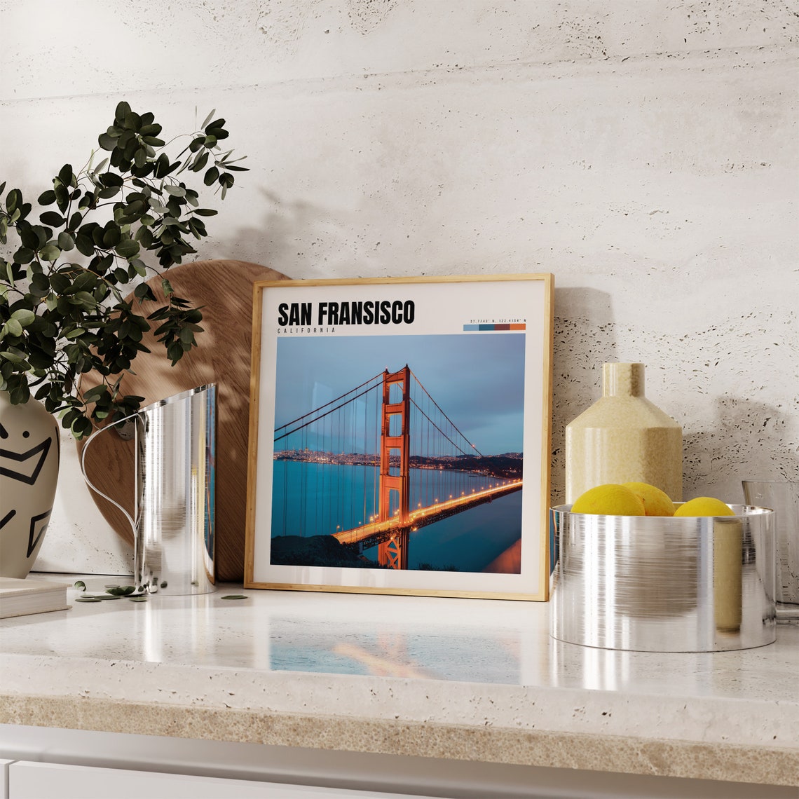 San Francisco Poster with Golden Gate Bridge Lit Up at Night View - Image 4