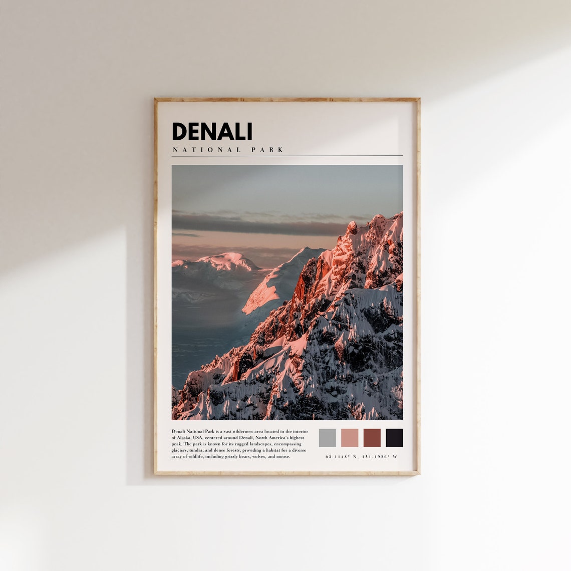Denali National Park Snowy Peaks Sunset Alpenglow Alaska Print