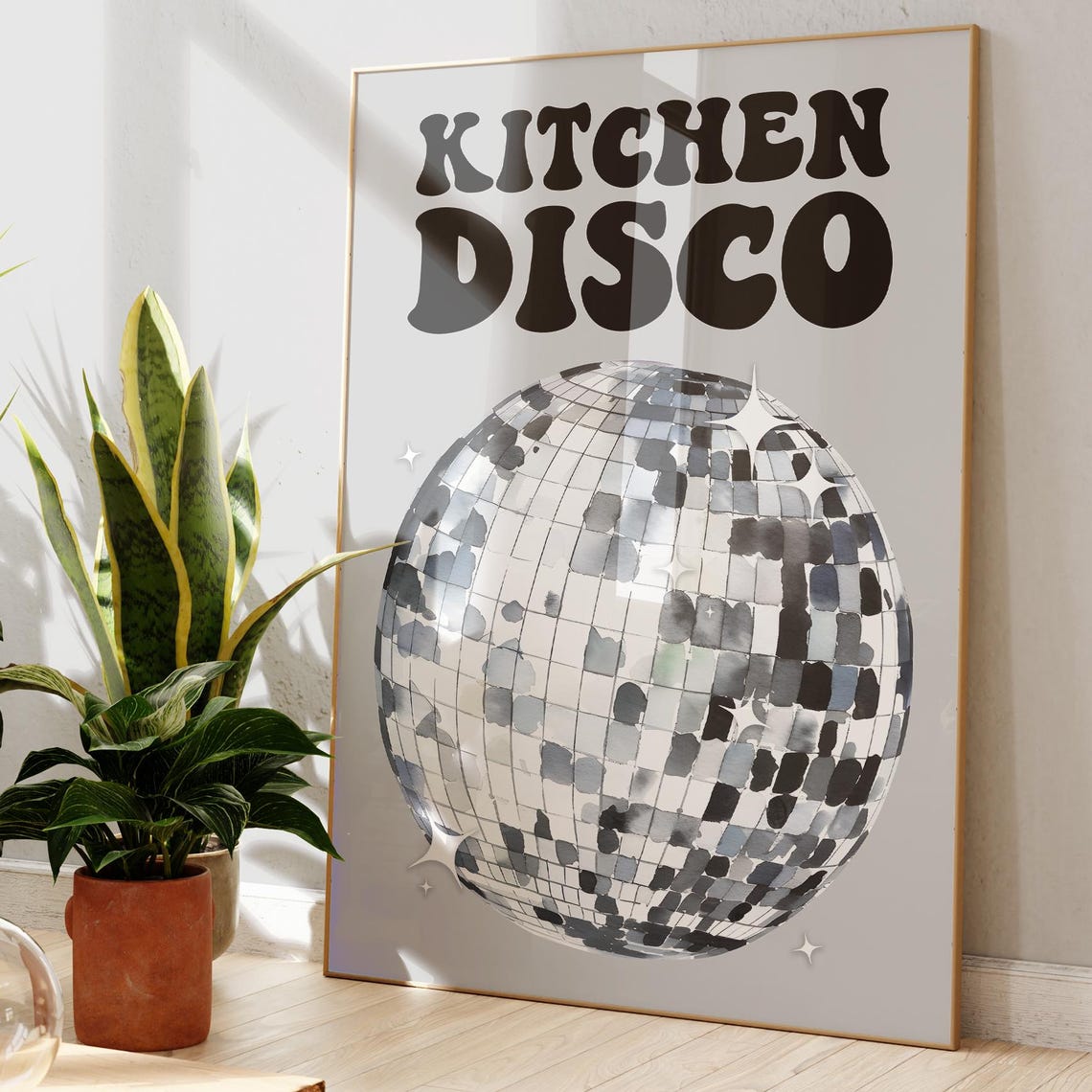 Kitchen Disco Retro Text Disco Ball Fun Kitchen Decor Art Poster