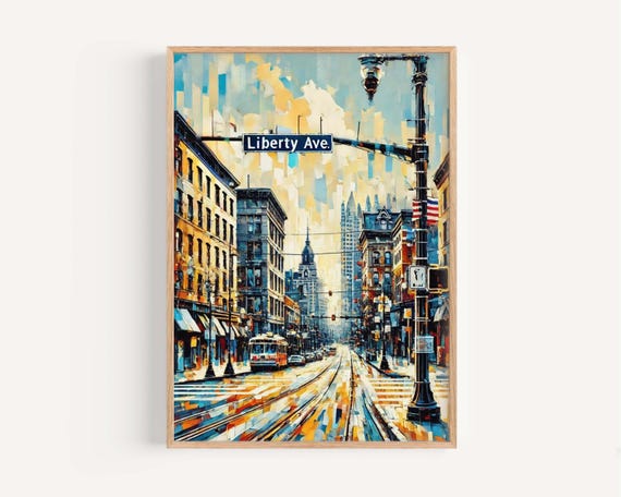 Liberty Ave Print Pittsburgh Art Travel Poster Wall Pennsylvania Gift Housewarming Decor