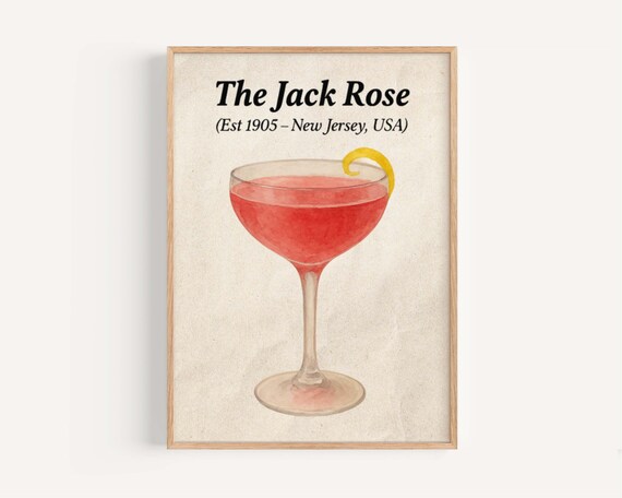 The Jack Rose Vintage Cocktail Coupe Watercolor Bar Art Poster