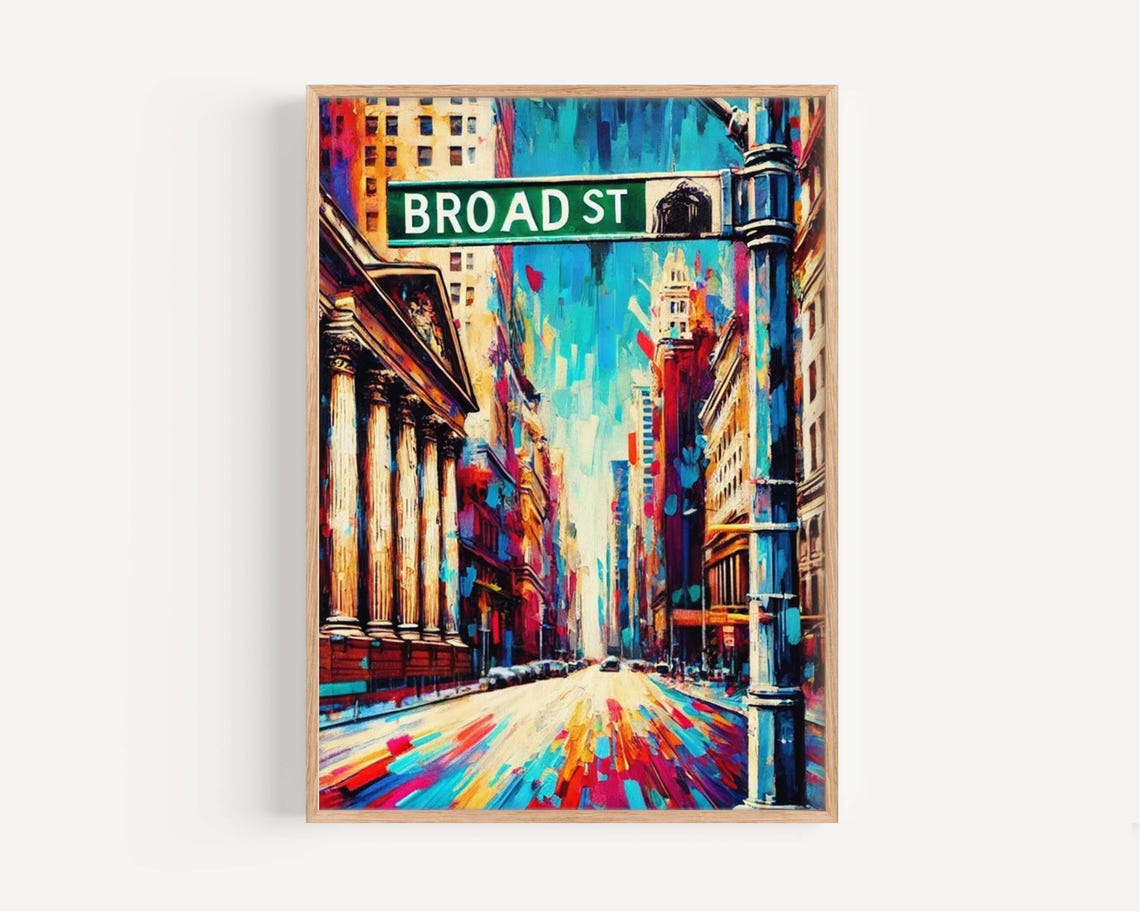 Broad Street Manhattan Wall Street Art Painting Colorful Poster