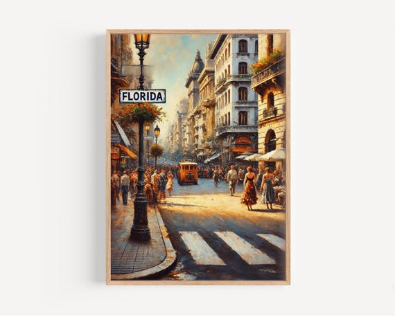 Buenos Aires Street Scene Travel Poster, Urban Art