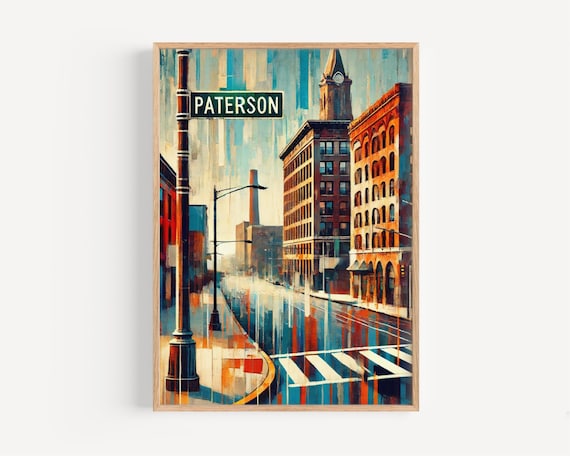 Paterson New Jersey Downtown Street Colorful Impressionist Painting Poster