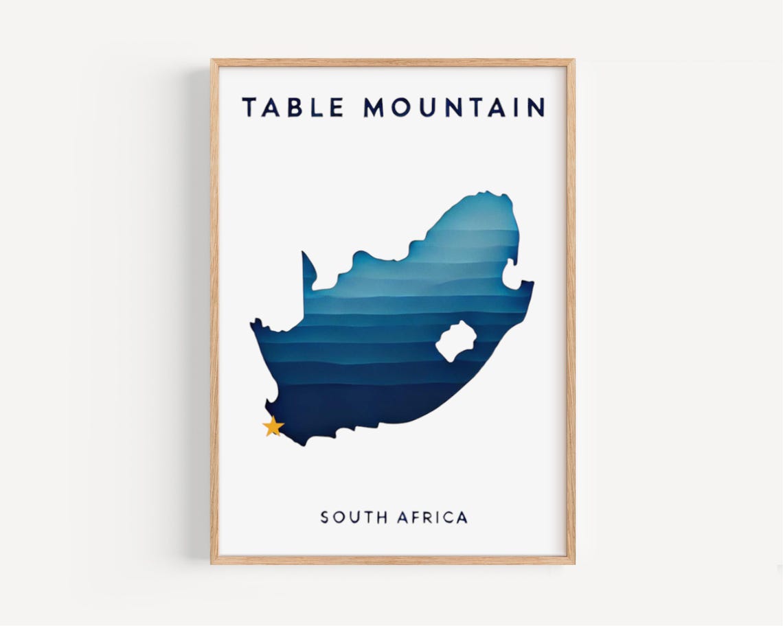 South Africa Table Mountain Wall Art Print Travel Decor Home Housewarming Gift Landscape Illustration