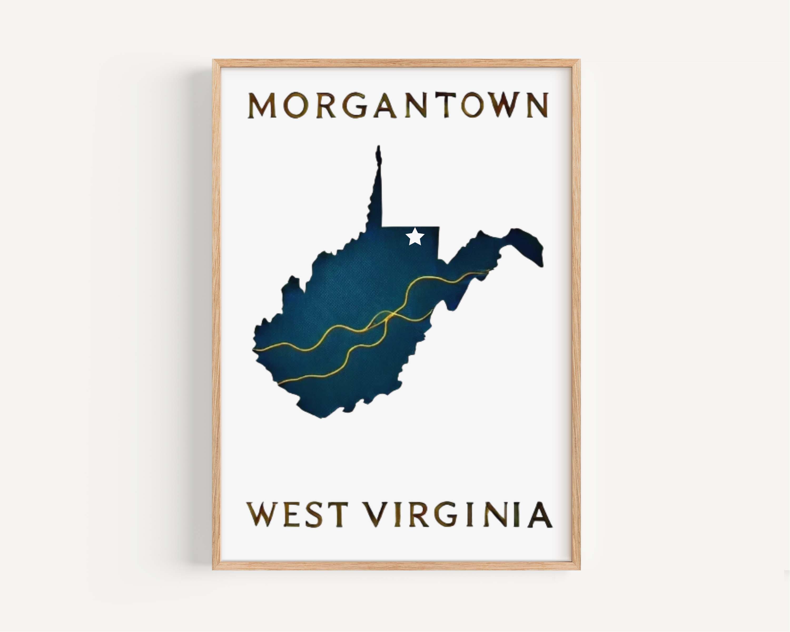 Morgantown West Virginia Map Poster Navy Minimalist Travel Decor
