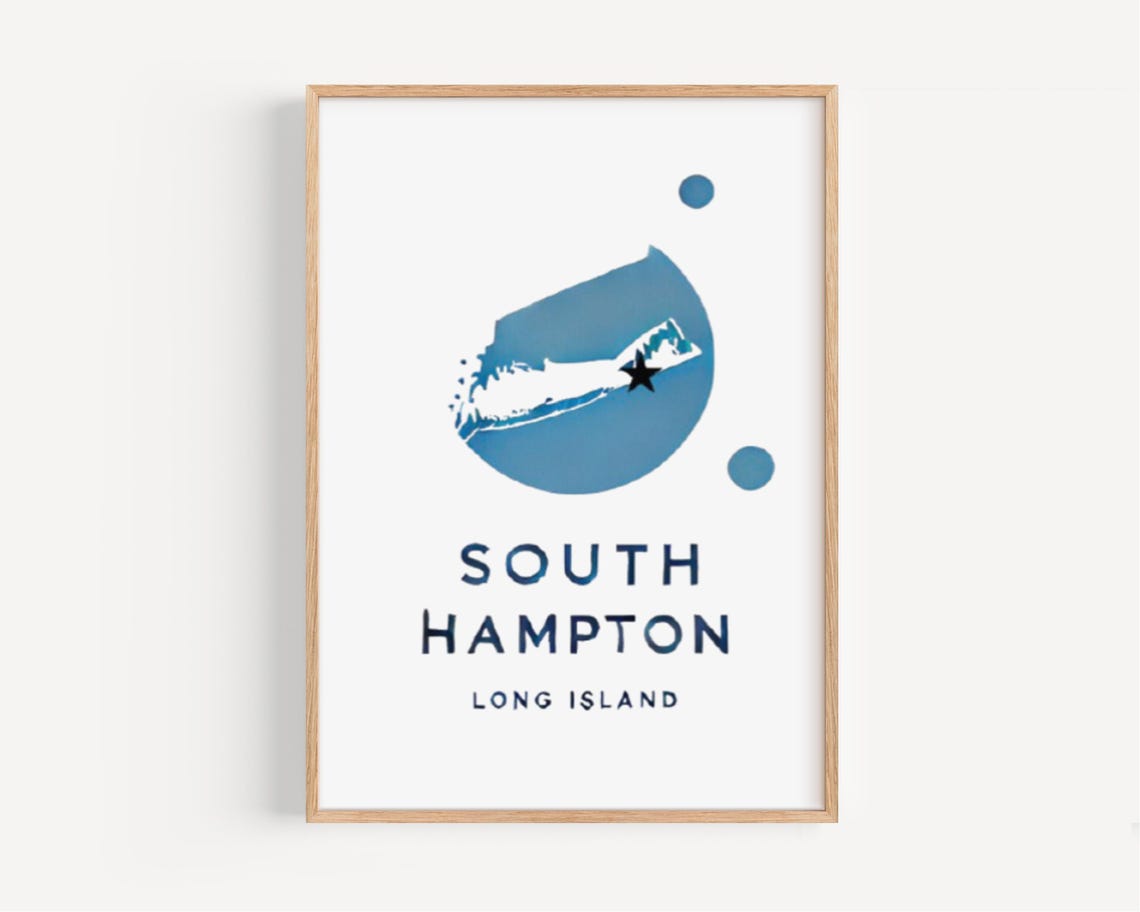 South Hampton Long Island Map Poster With Star Marker Coastal Decor