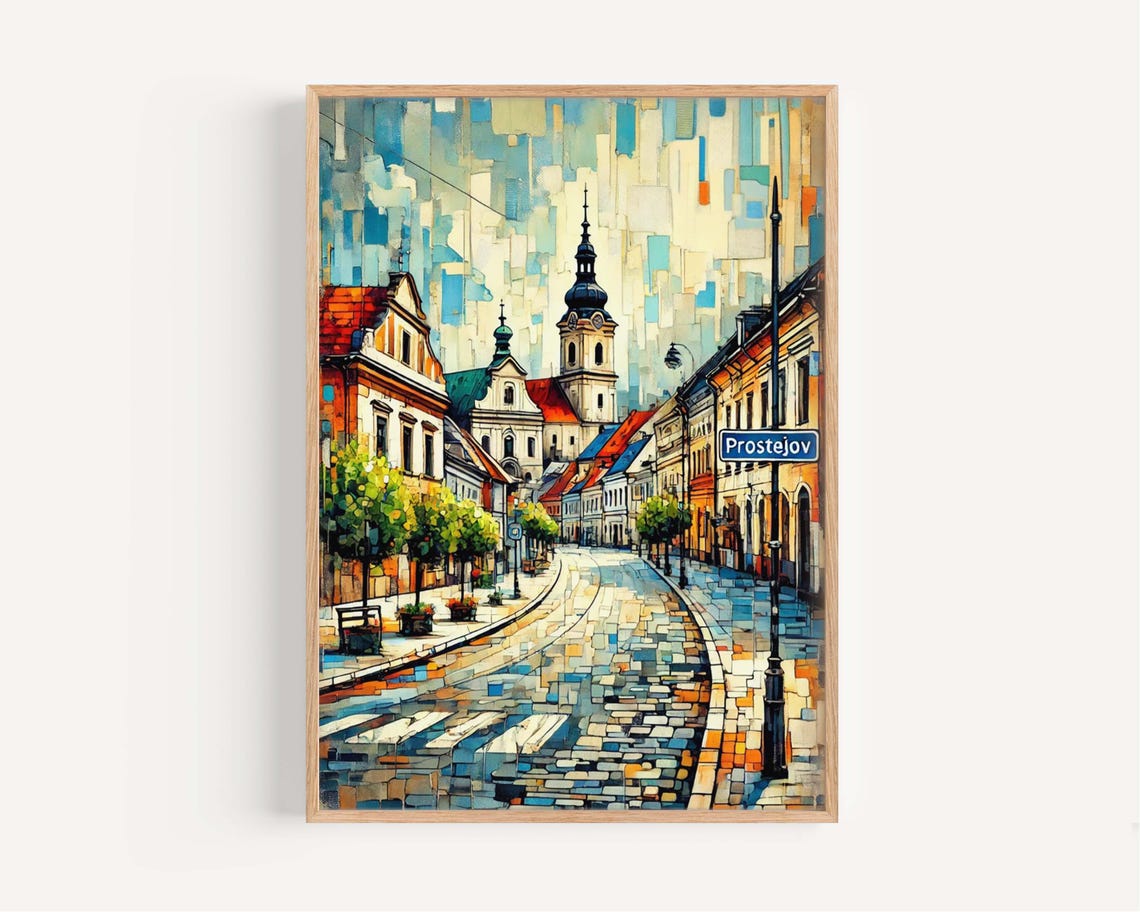 Prostejov Czech Republic Church Street Colorful Art Travel Poster