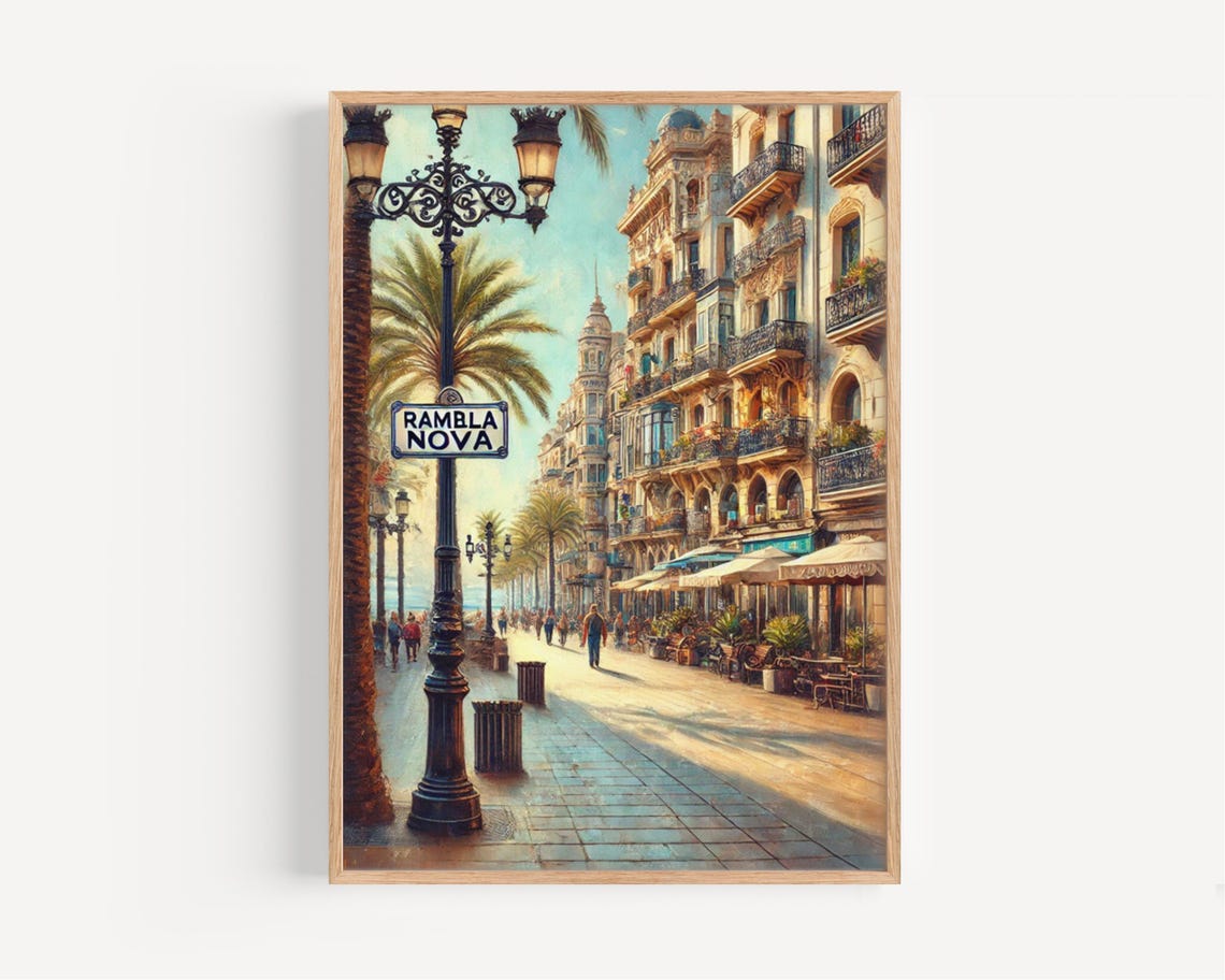 Tarragona Rambla Nova Palm Promenade Grand Facades Art Poster Spain