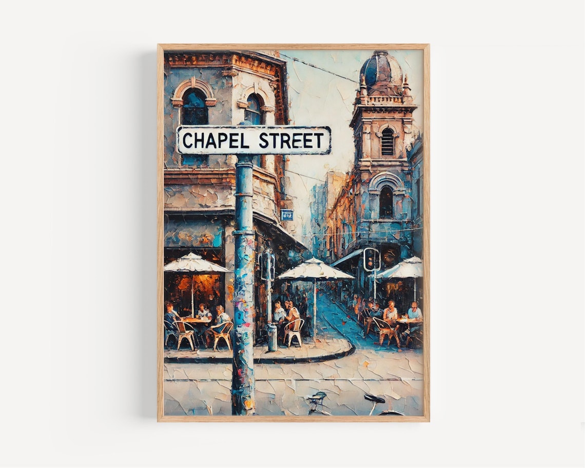 Chapel Street Melbourne Cafe Scene Street Sign City Painting Poster