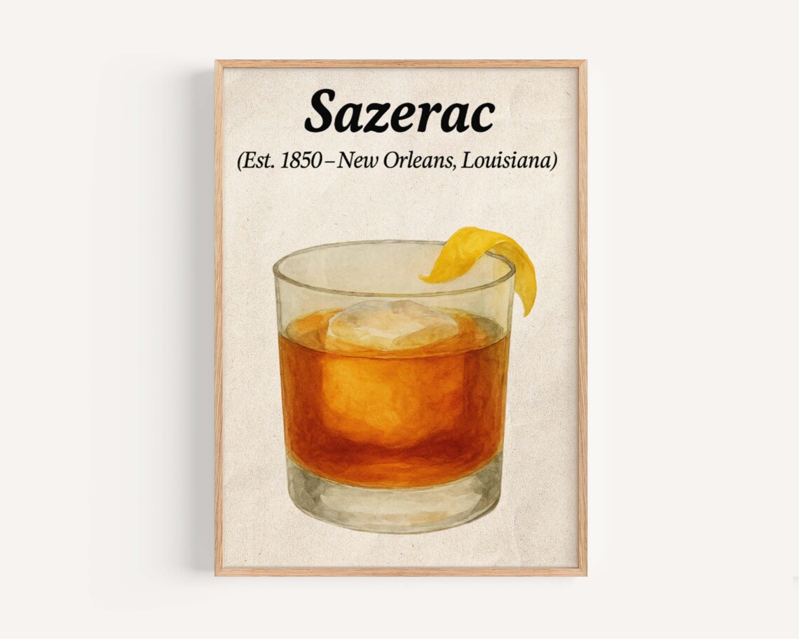 Sazerac Cocktail Vintage New Orleans Travel Poster