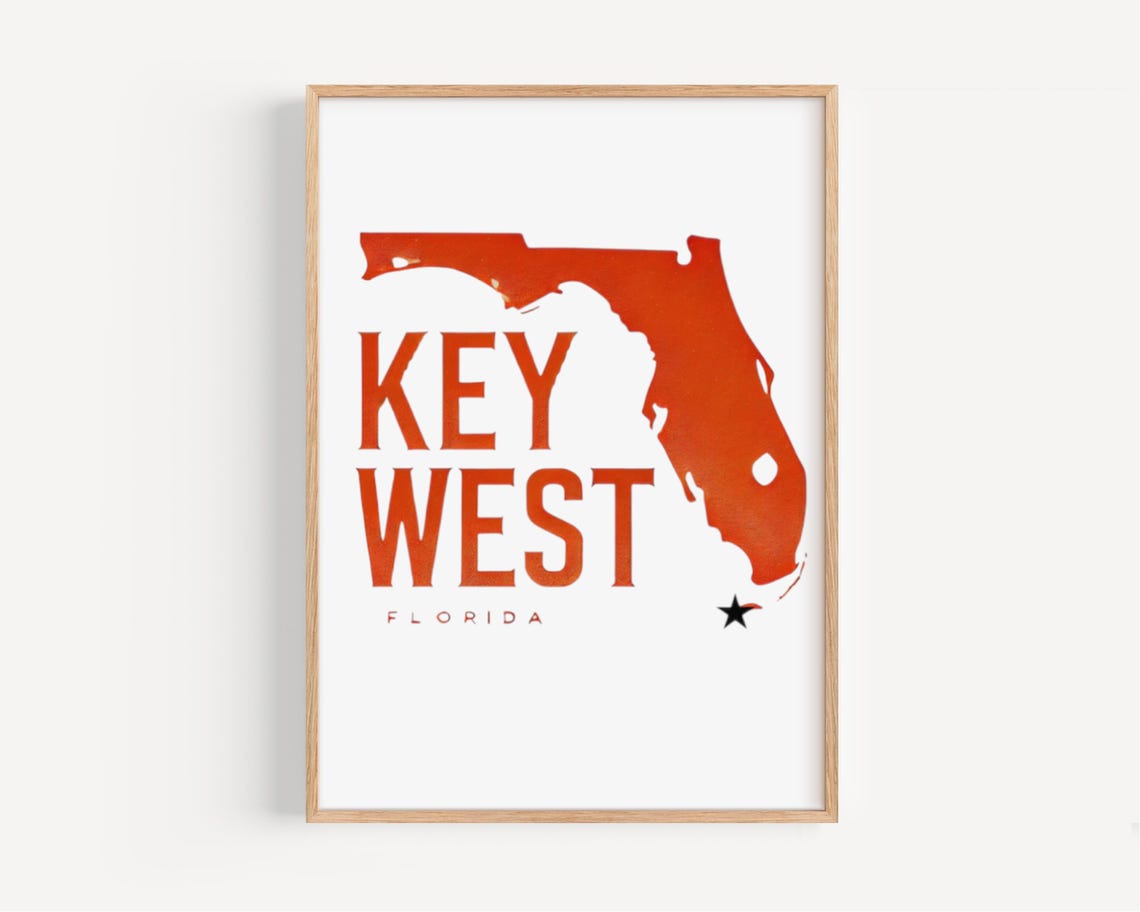 Key West Florida Orange State Silhouette Modern Travel Poster
