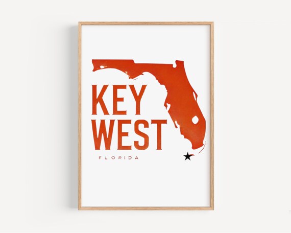 Key West Florida Orange State Silhouette Modern Travel Poster