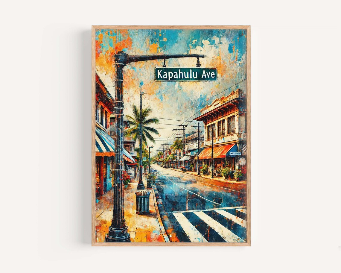 Kapahulu Avenue Honolulu Hawaii Retro Street Vintage Travel Poster