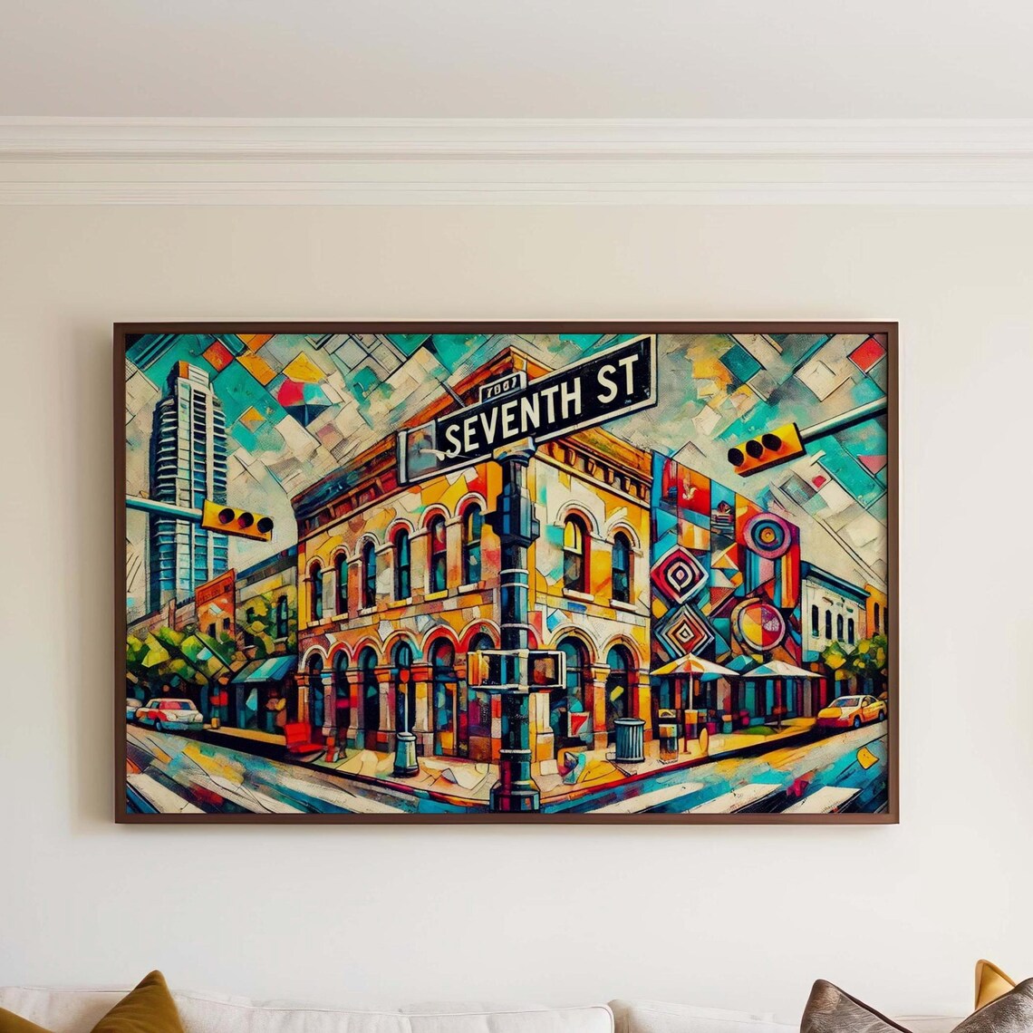 Seventh Street Austin Texas Cubist Cityscape Street Sign Poster