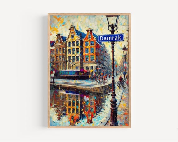 Amsterdam Canal Street Print Damrak Netherlands Cityscape Art