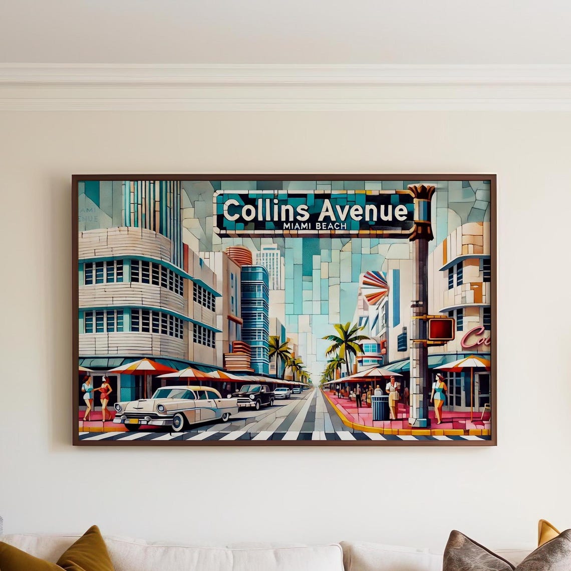 Collins Avenue Miami Beach Cubism Poster Art Deco Street Scene