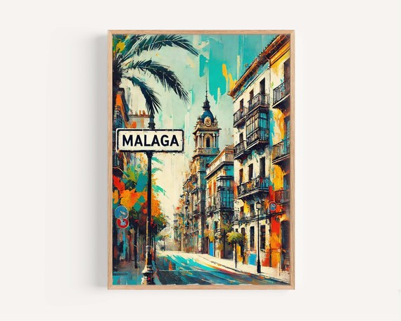 Mlaga Spain Art Print Vibrant Cityscape Travel Poster