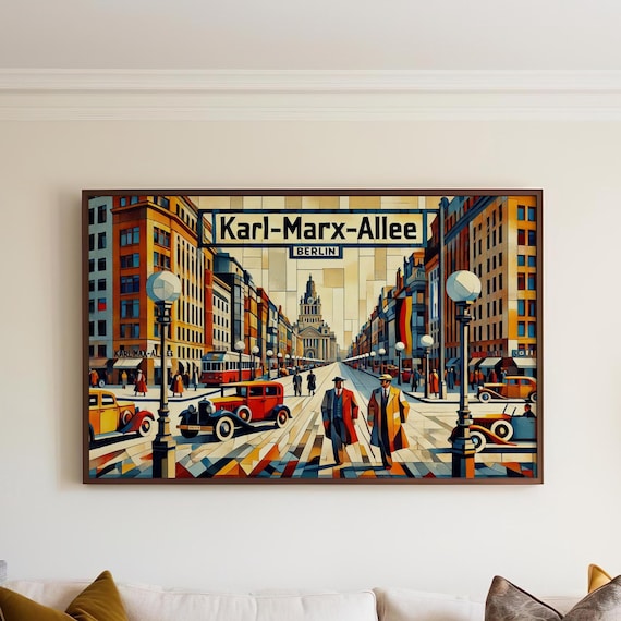 Karl Marx Allee Berlin Art Deco Street Scene Vintage Travel Poster
