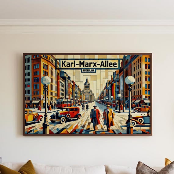 Karlmarxallee Wall Art Print Berlin Travel Poster Germany Gift Housewarming Decor Modern Cityscape Illustration Urban