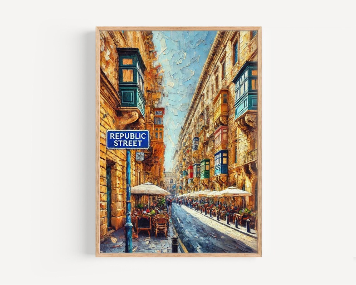 Republic Street Malta Oil Painting Historic Balconies Poster