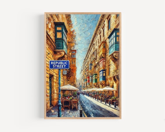 Republic Street Malta Oil Painting Historic Balconies Poster