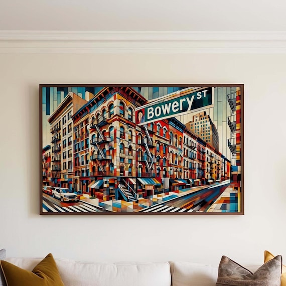 Bowery Street New York Fire Escape Tenements Retro Mosaic Poster