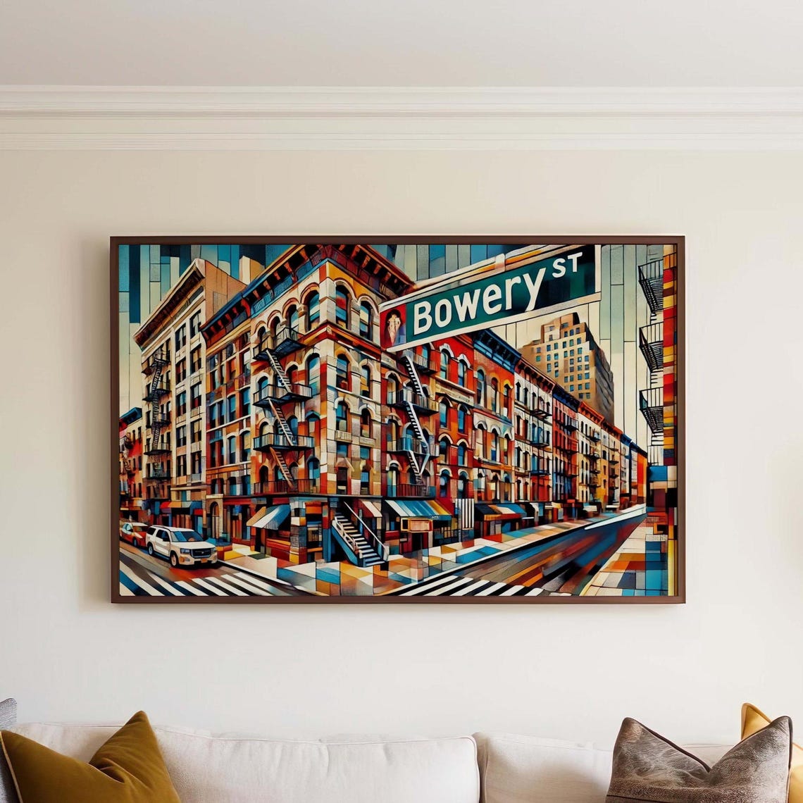 Bowery Street New York Fire Escape Tenements Retro Mosaic Poster