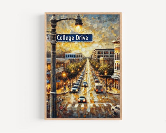 Wall Art College Drive Print Baton Rouge Louisiana Travel Poster Gift Housewarming Decor