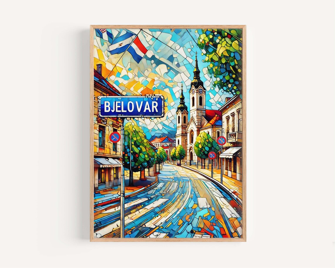 Bjelovar Croatia Mosaic Street Sign Church Square Art Poster