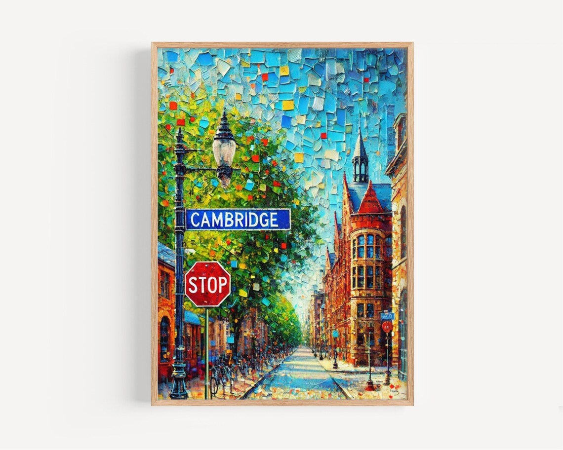 Cambridge Massachusetts Colorful Impasto Street Scene Poster