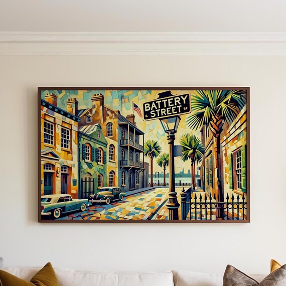 Battery Street Charleston South Carolina Vibrant Cubism Street Scene Poster