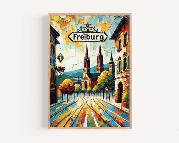 Freiburg Art Print Germany City Wall Travel Poster European Home Decor Housewarming Gift Map Illustration