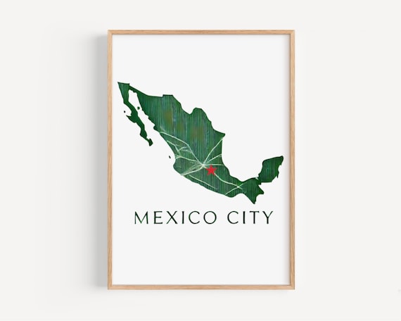Mexico City Green Country Map With Red Star Capital Marker Poster